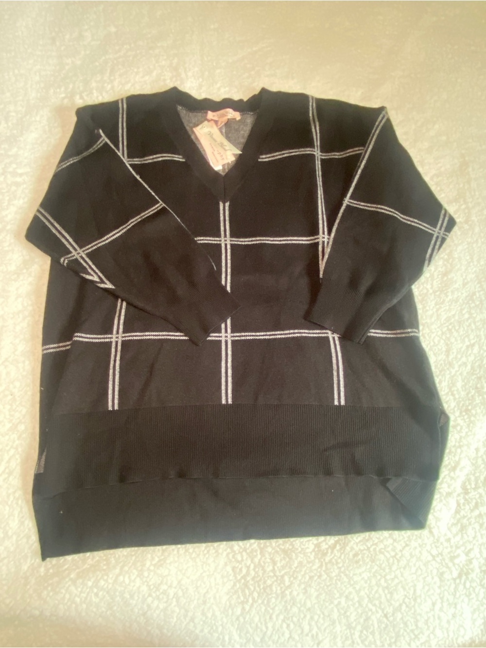 Philosophy Black V-Neck Windowpane Sweater